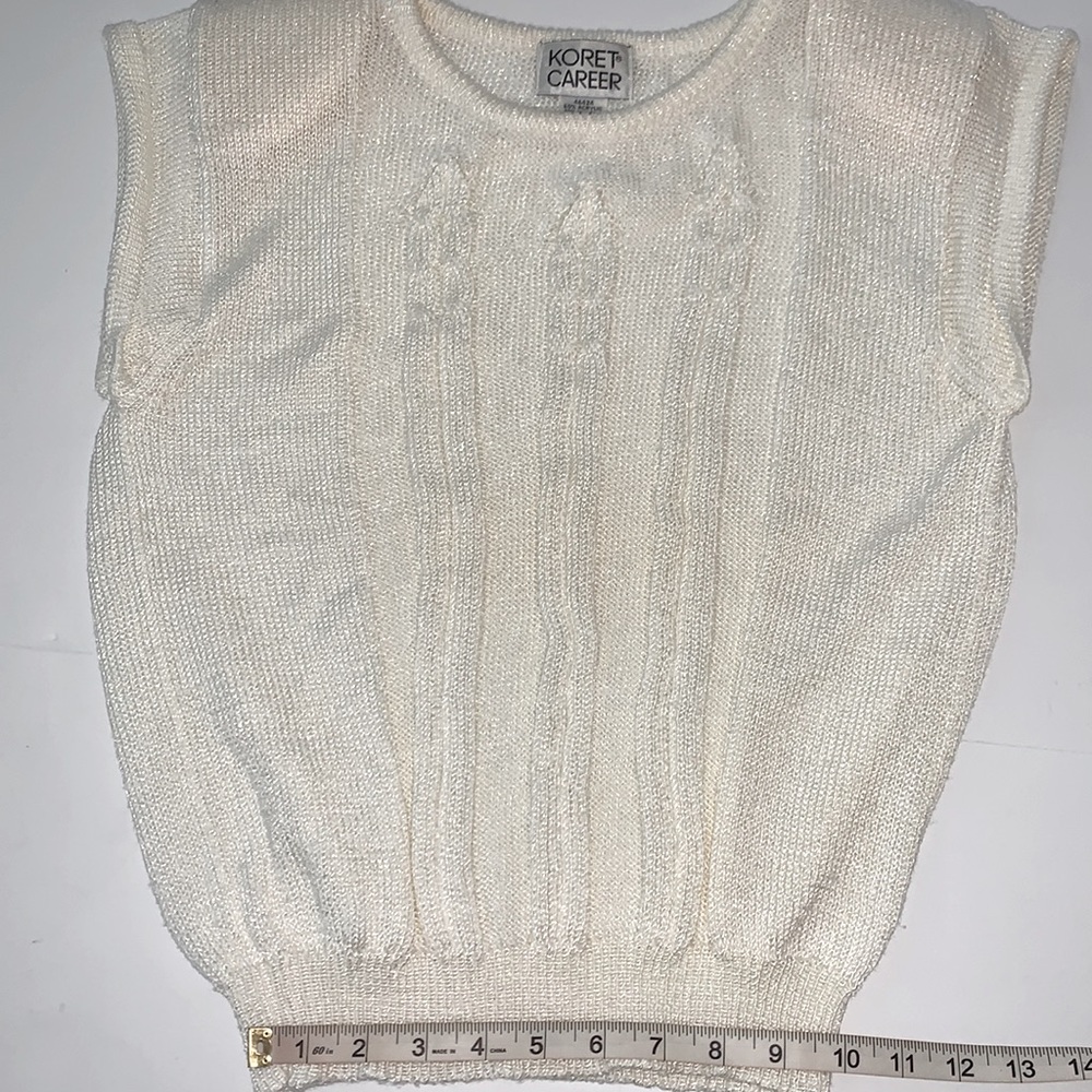 Koret Career Vintage White Knit Short Sleeve Sweater Blouse Size M - Picture 6 of 8